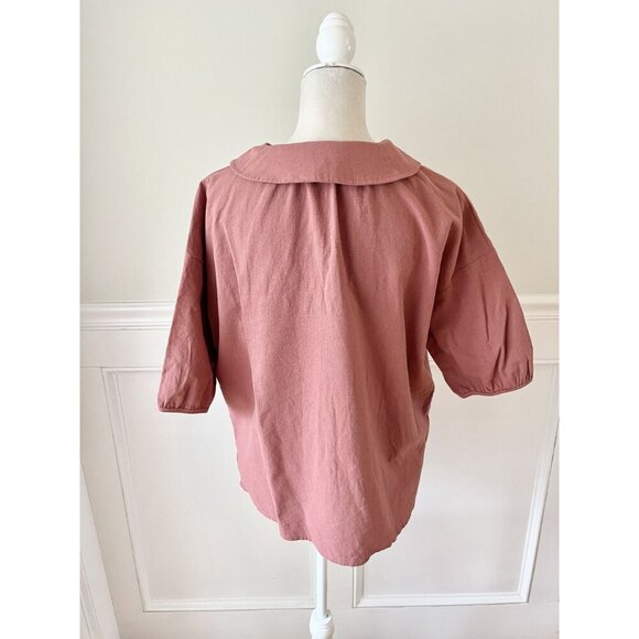 Dazy M Terra Cotta Peter Pan Collar Short Sleeve Button Down Shirt EUC - Picture 4 of 5